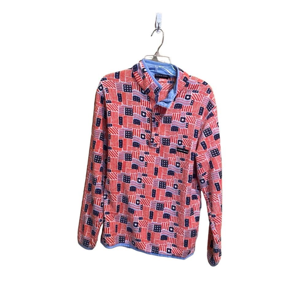 Southern Marsh Star Spangled Fleece Pullover in‎ Red, White, & Blue Size Small